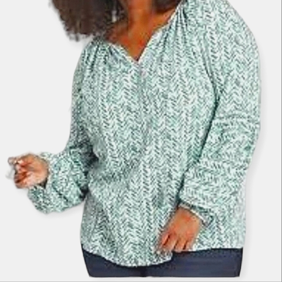🍀Lane Bryant, Long-Sleeve Split-Neck Blouse,green - Picture 8 of 8